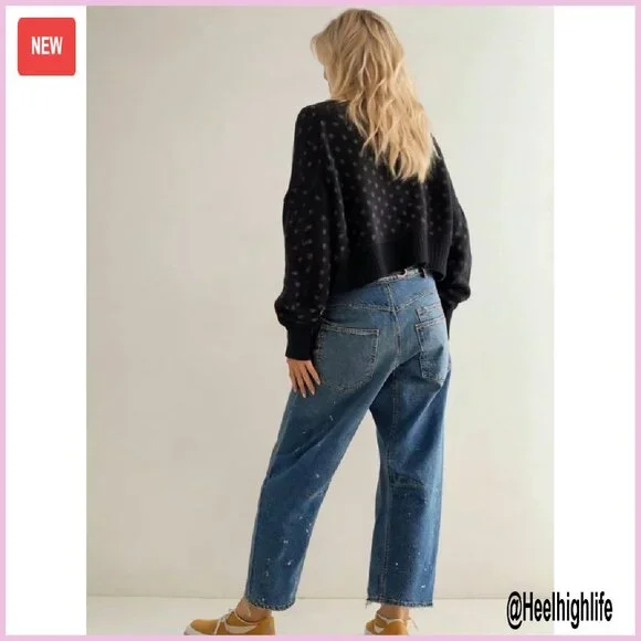 Pull-On Barrel Jeans Boyfriend Fit Elastic Waist Stretchy Denim Pants